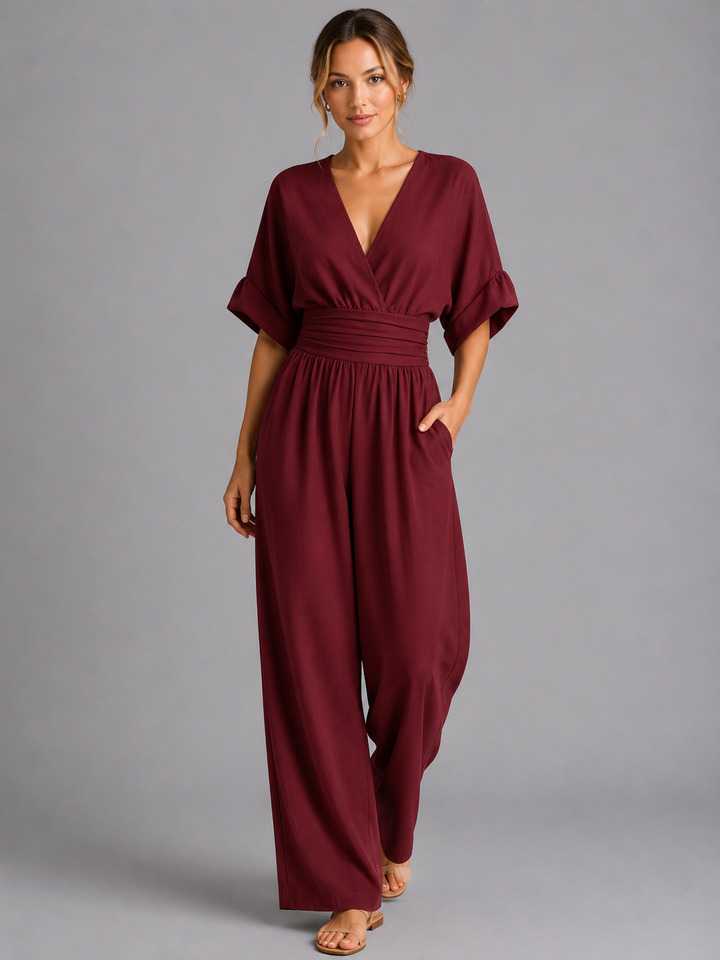 Women's Casual Wide-Leg Cotton Jumpsuit with Cinched Waist
