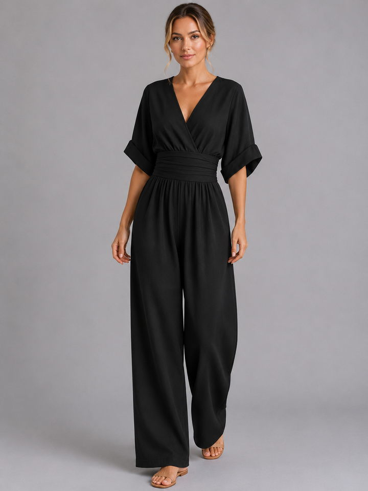 Women's Casual Wide-Leg Cotton Jumpsuit with Cinched Waist