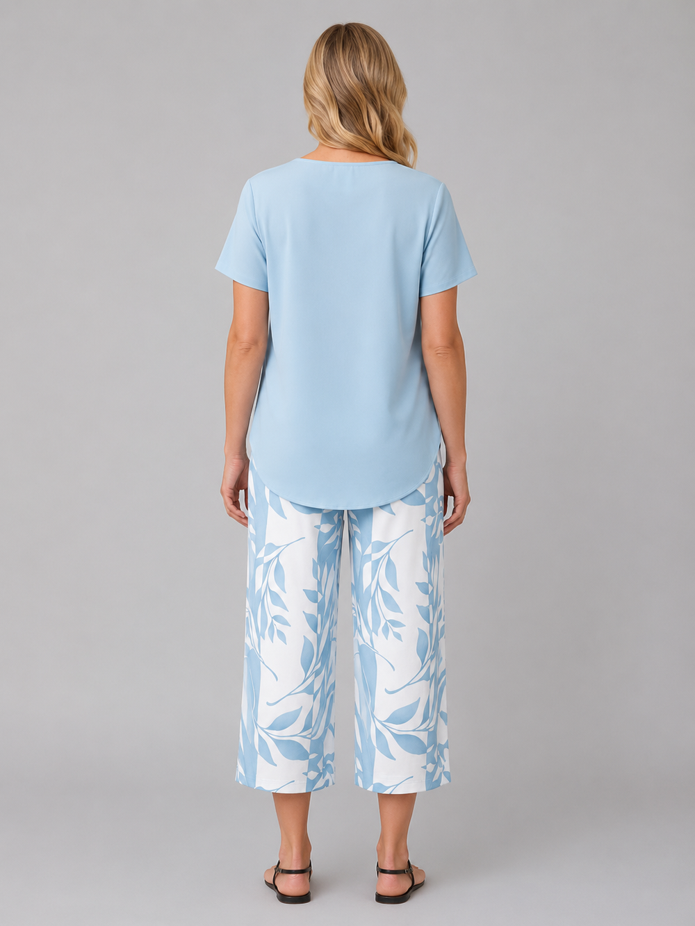 Women's Casual Layered Top and Wide Leg Cotton Trousers Set