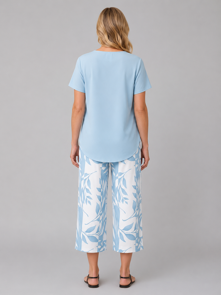 Women's Casual Layered Top and Wide Leg Cotton Trousers Set