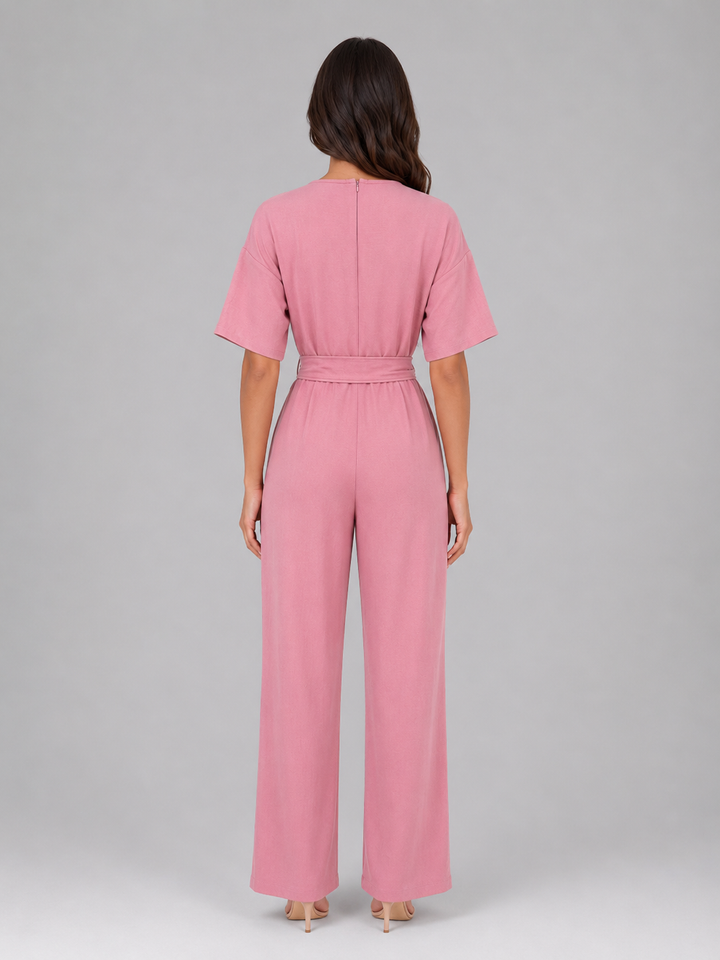 Women's Casual Relaxed Wide Leg Tie Waist Jumpsuit