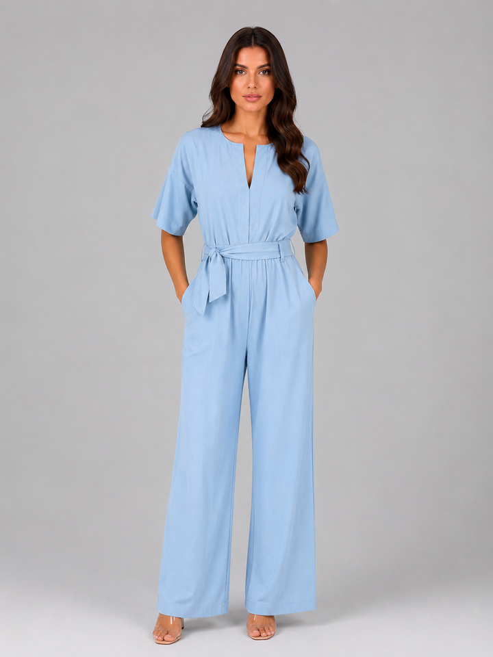 Women's Casual Relaxed Wide Leg Tie Waist Jumpsuit