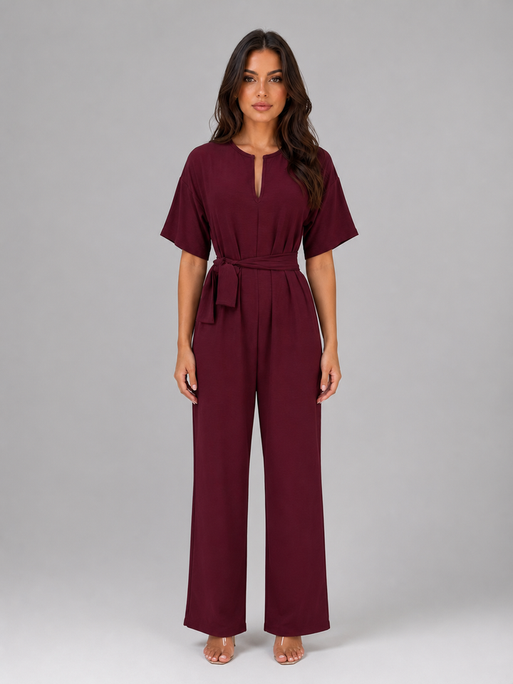 Women's Casual Relaxed Wide Leg Tie Waist Jumpsuit