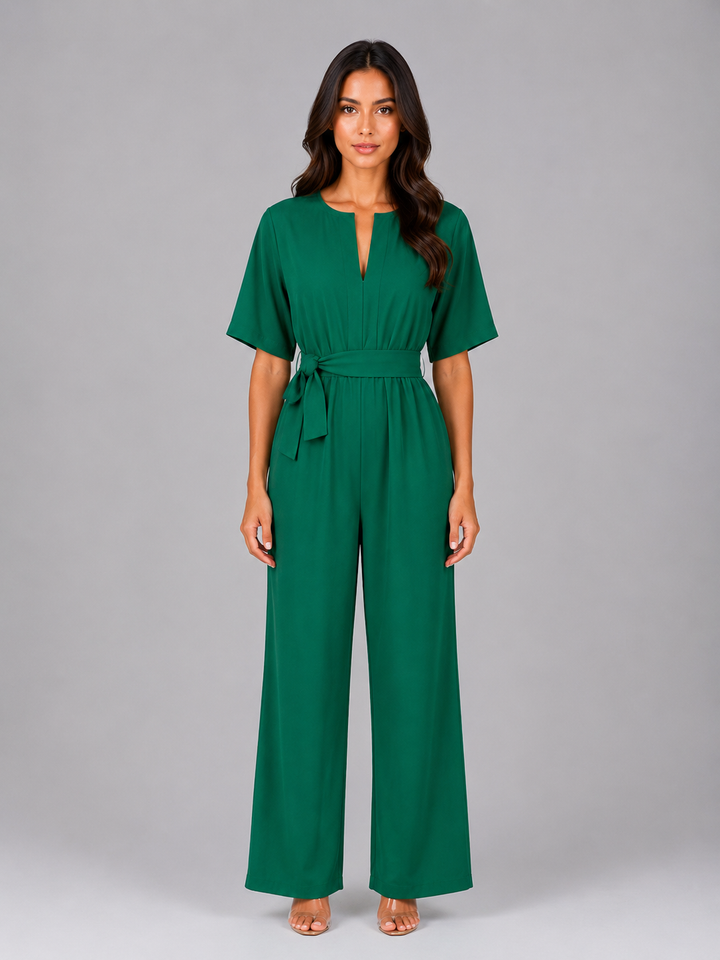 Women's Casual Relaxed Wide Leg Tie Waist Jumpsuit