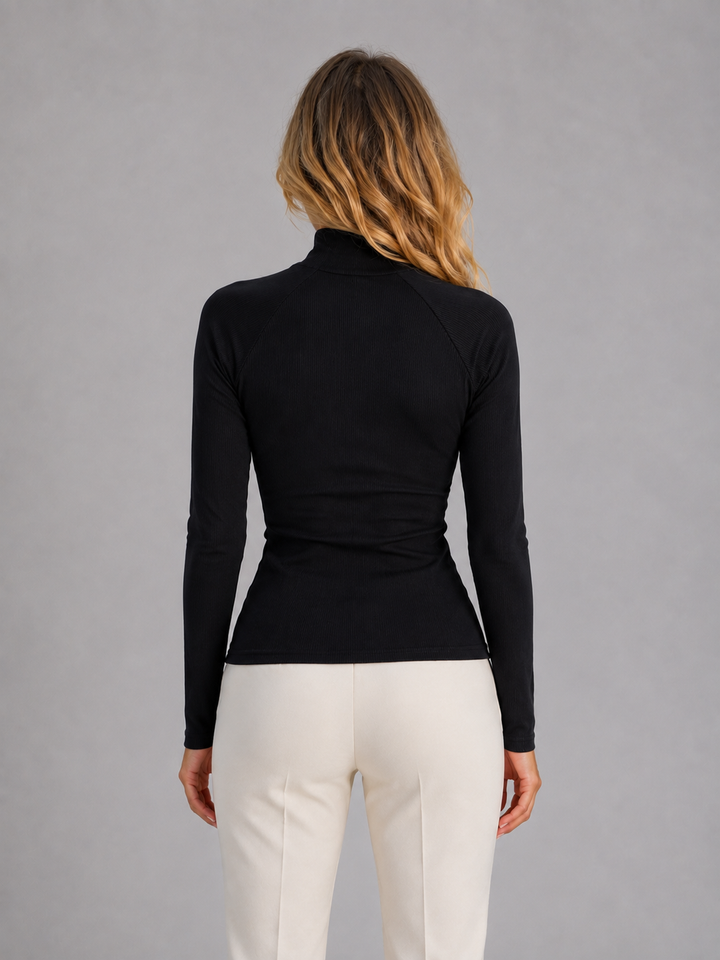 Women's Casual Ribbed High Neck Half Zip Top