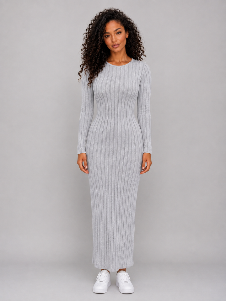 Women's Classic Ribbed Knit Long Sleeve Maxi Dress