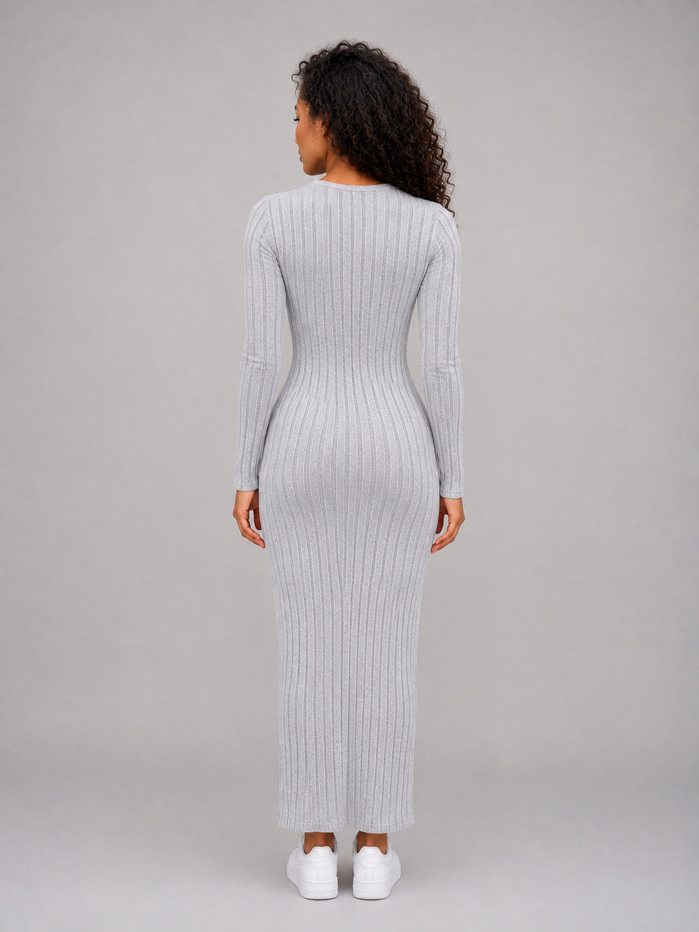 Women's Classic Ribbed Knit Long Sleeve Maxi Dress