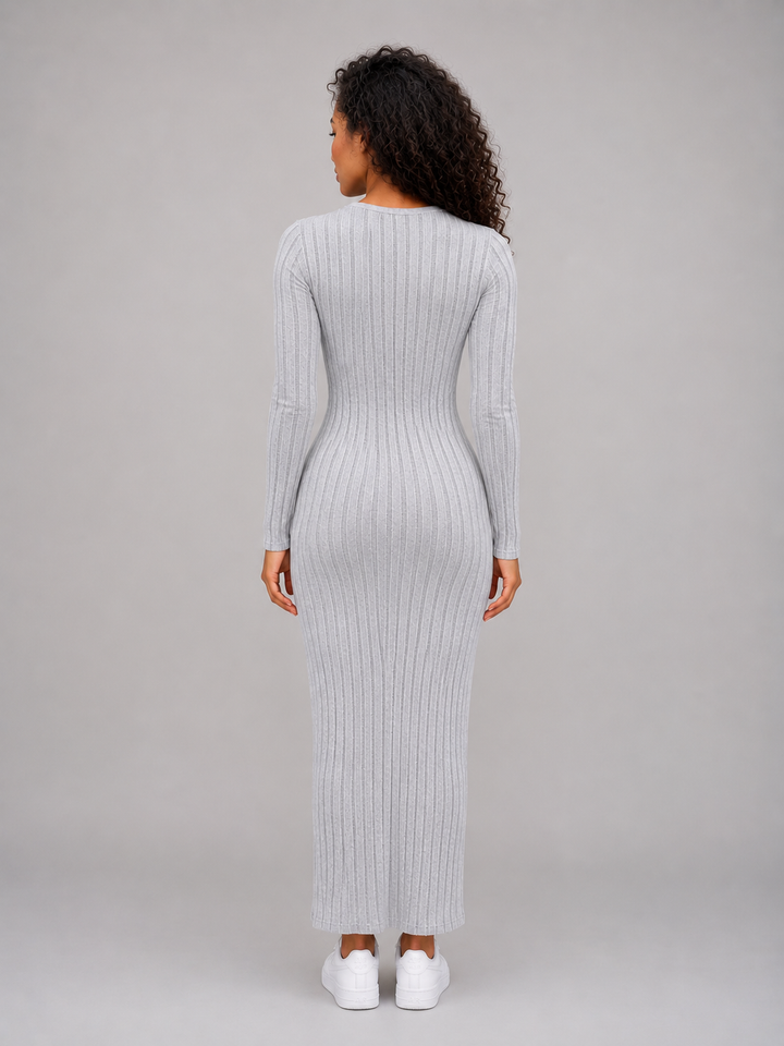 Women's Classic Ribbed Knit Long Sleeve Maxi Dress