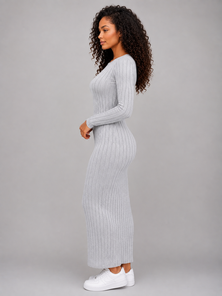 Women's Classic Ribbed Knit Long Sleeve Maxi Dress