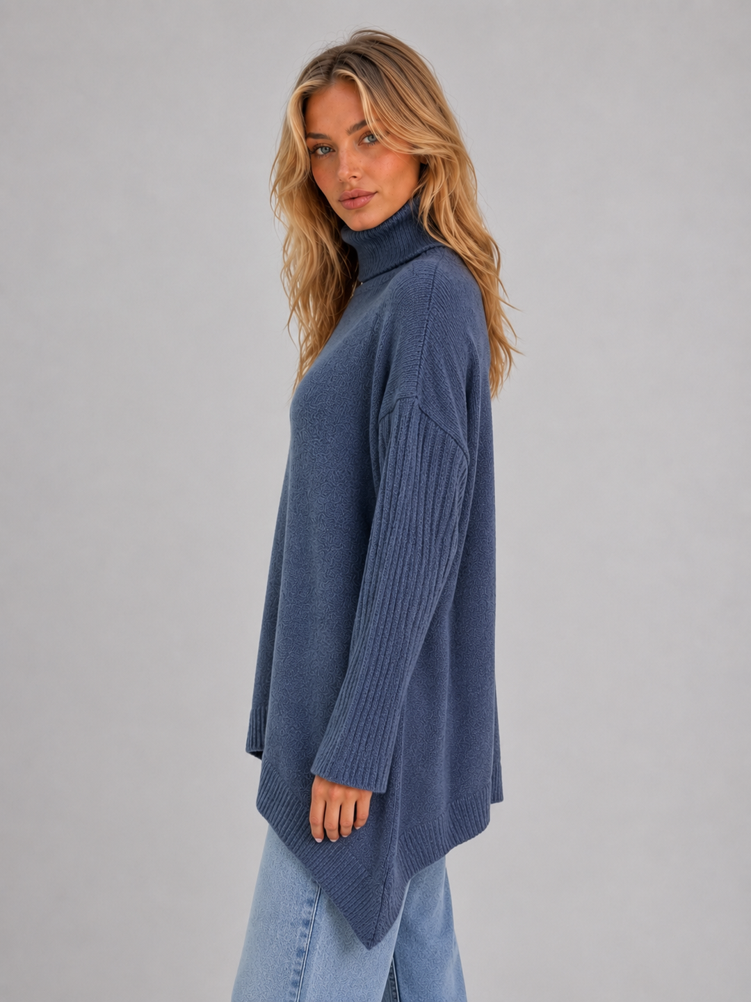 Women's Casual Soft Knit Roll Neck Oversized Jumper