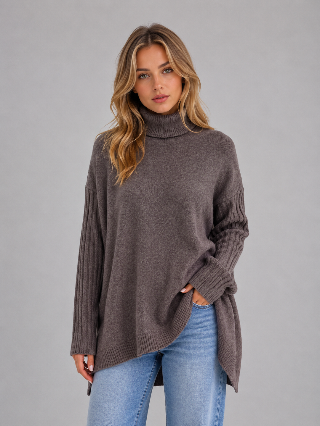 Women's Casual Soft Knit Roll Neck Oversized Jumper