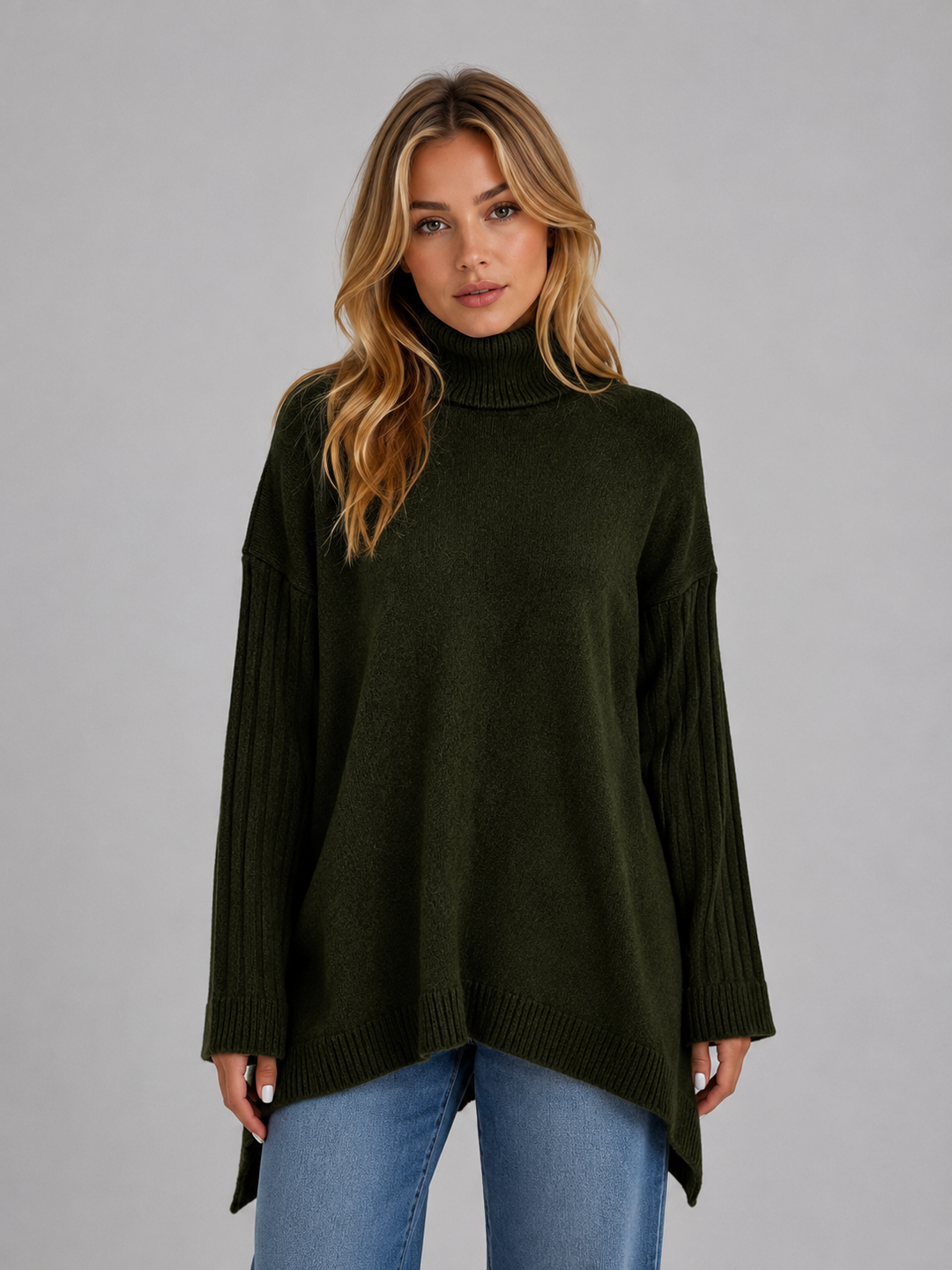 Women's Casual Soft Knit Roll Neck Oversized Jumper