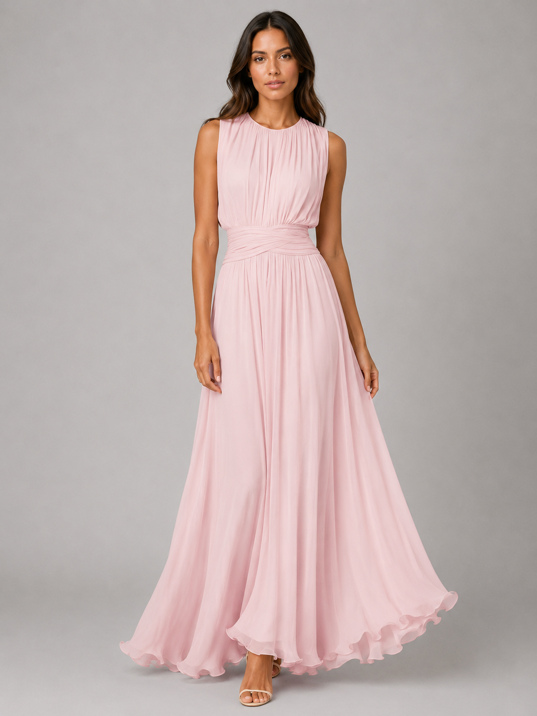 Women's Elegant Ruched Chiffon Maxi Dress