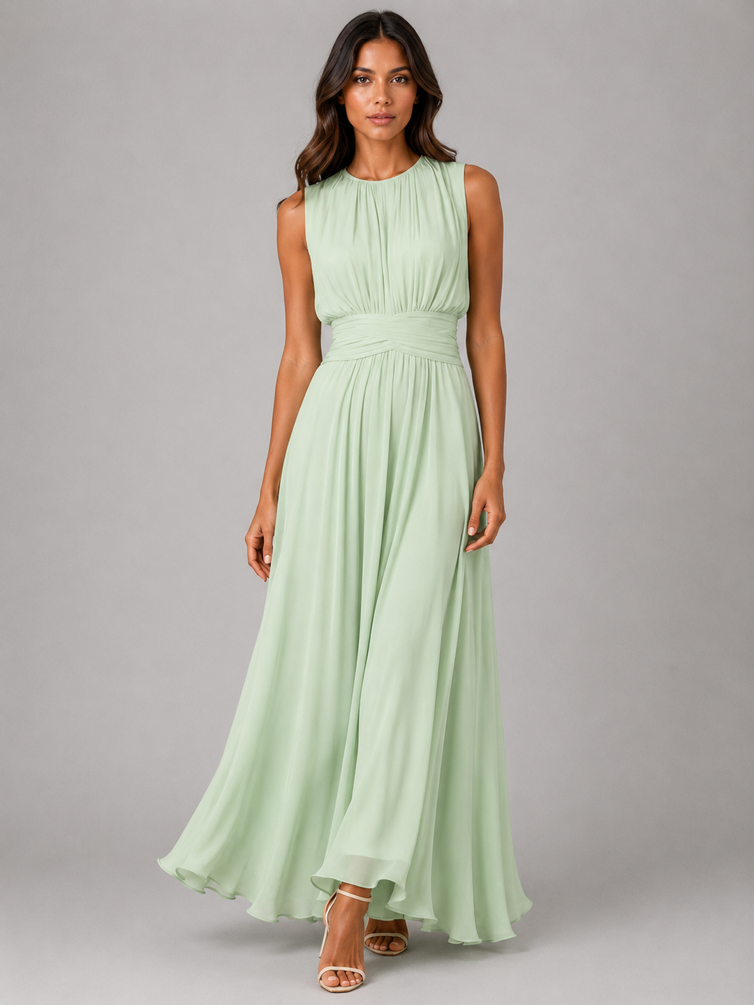 Women's Elegant Ruched Chiffon Maxi Dress