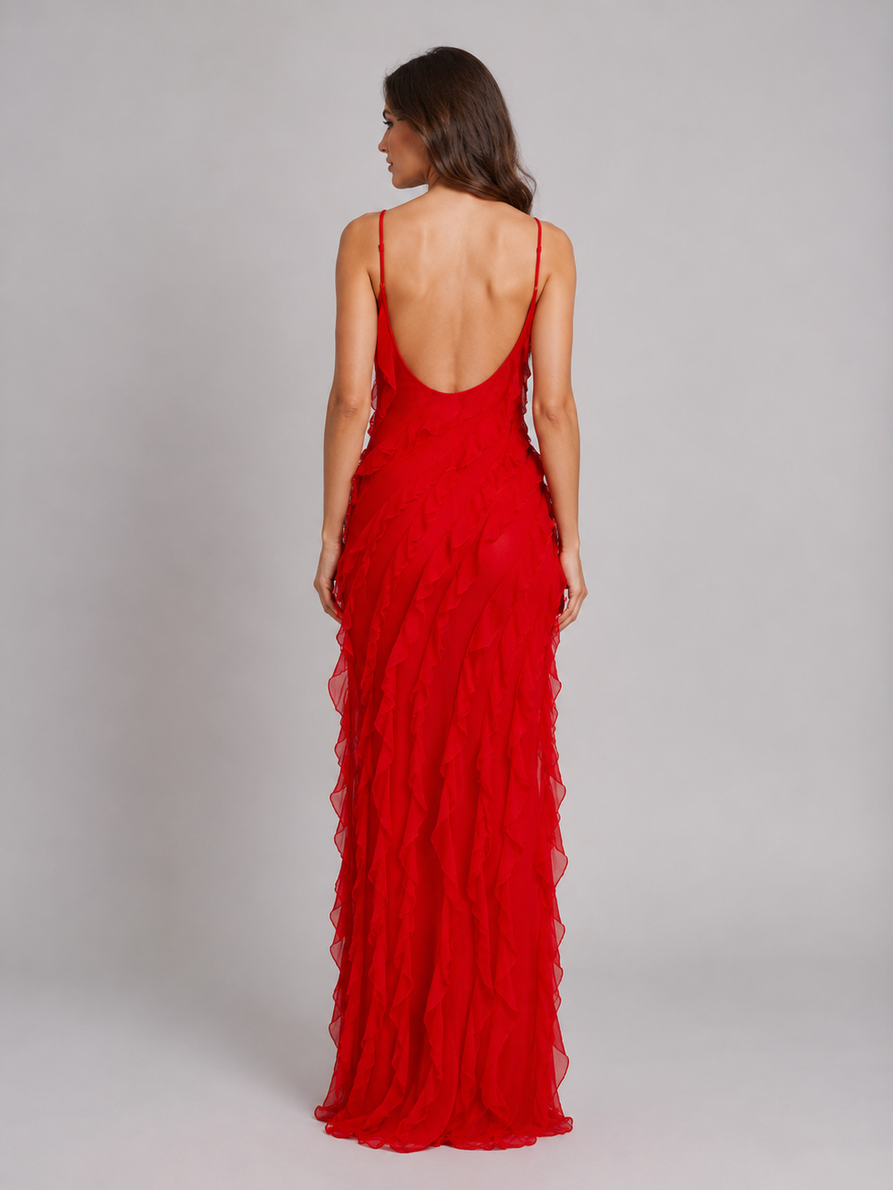 Women's Elegant Flowing Silhouette Ruffle Maxi Dress