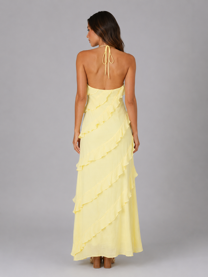 Women's Elegant Halter Neck Ruffle Maxi Dress