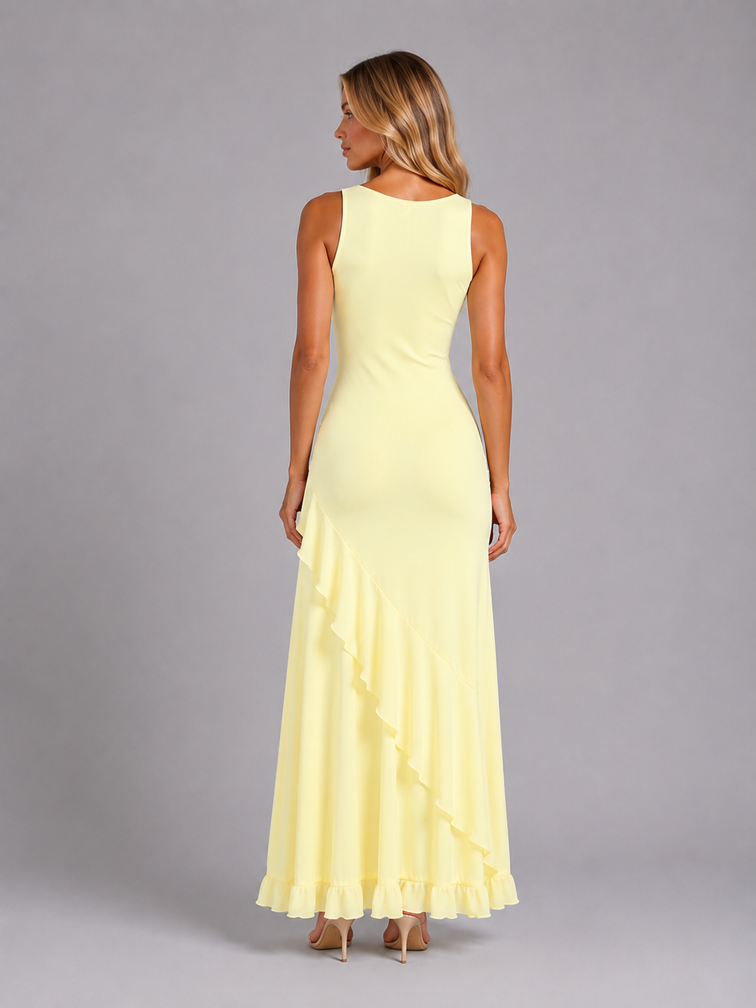 Women's Elegant Ruffle Detail Split Maxi Dress