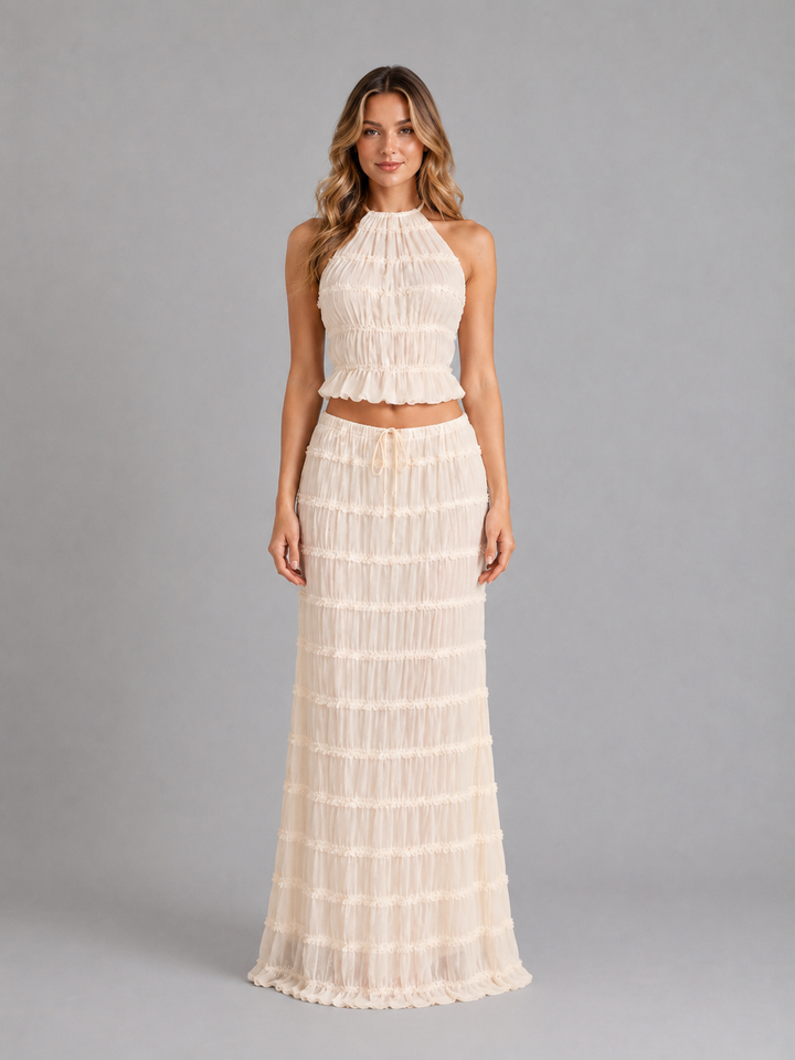 Women's Casual Textured Ruffle Two-Piece Set