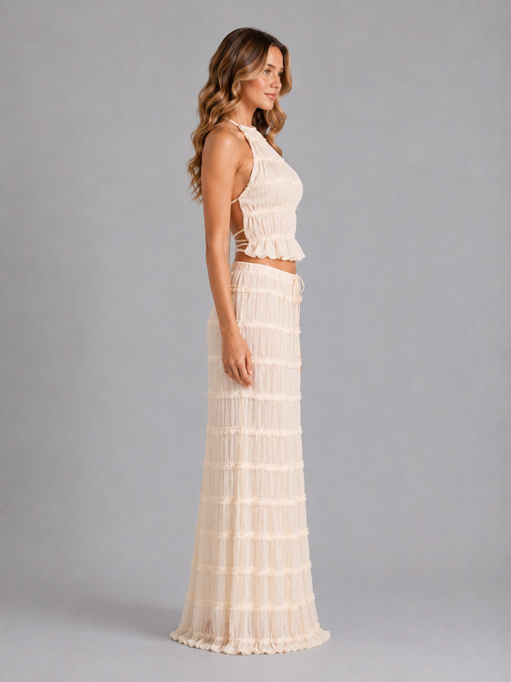 Women's Casual Textured Ruffle Two-Piece Set