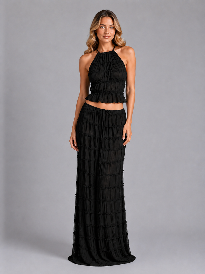 Women's Casual Textured Ruffle Two-Piece Set