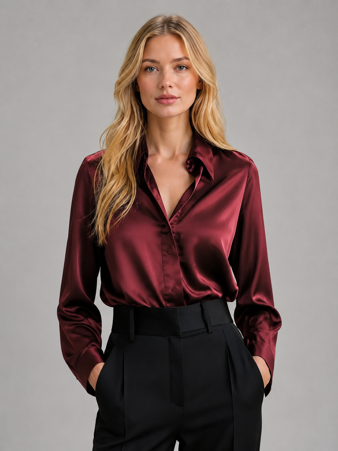Women's Elegant Satin-Feel Silky Blouse