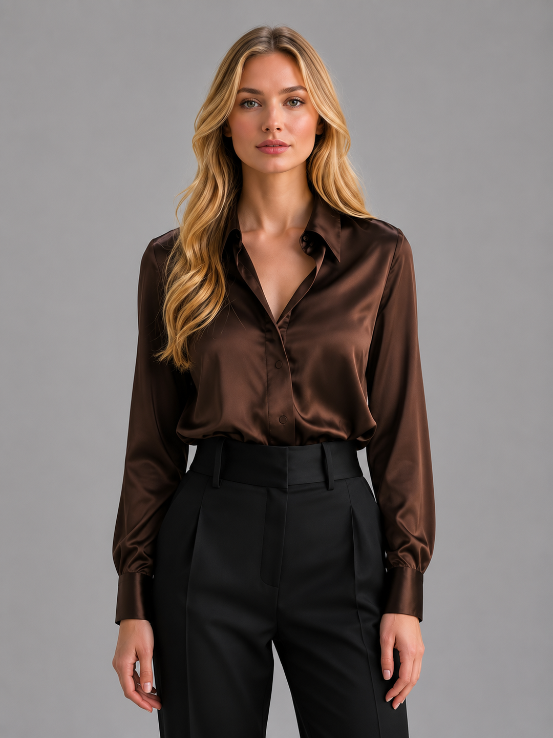 Women's Elegant Satin-Feel Silky Blouse