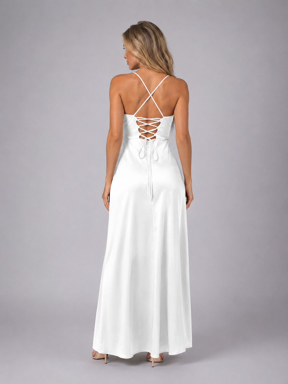 Women's Elegant Satin Cowl Neck Maxi Dress with Side Split