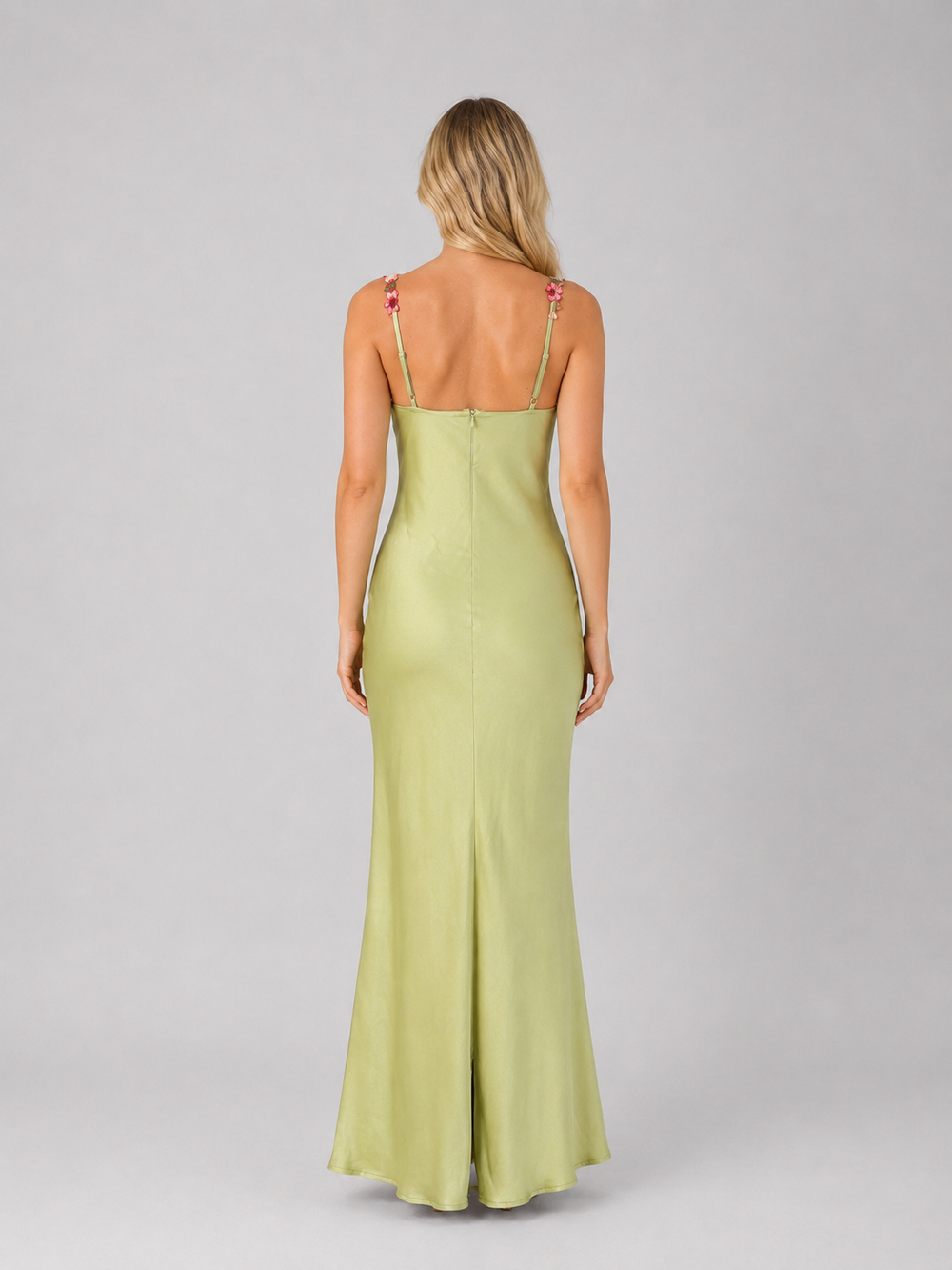 Women's Elegant Satin Floral Embroidered Sculpted Fit Maxi Dress