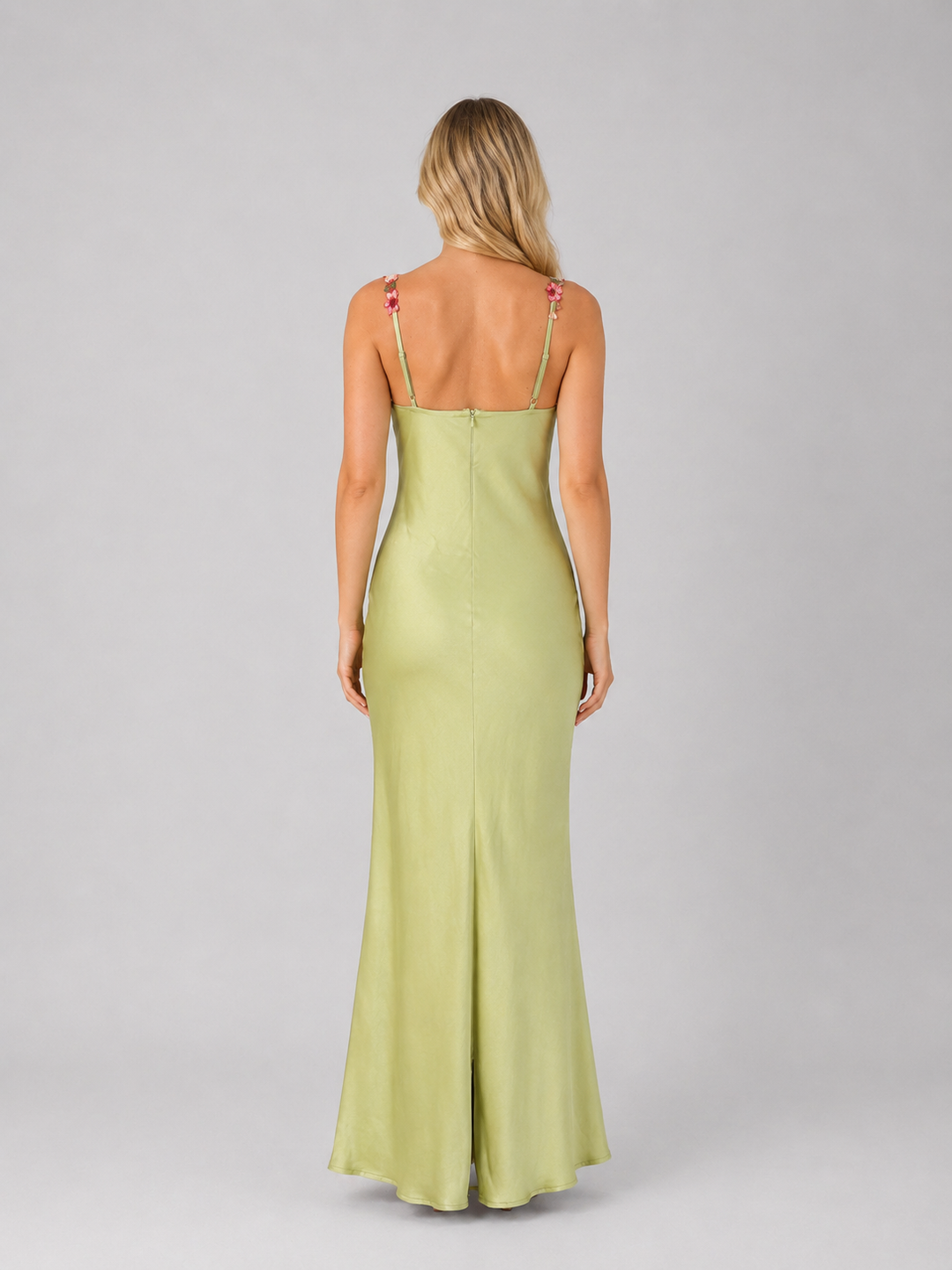 Women's Elegant Satin Floral Embroidered Sculpted Fit Maxi Dress