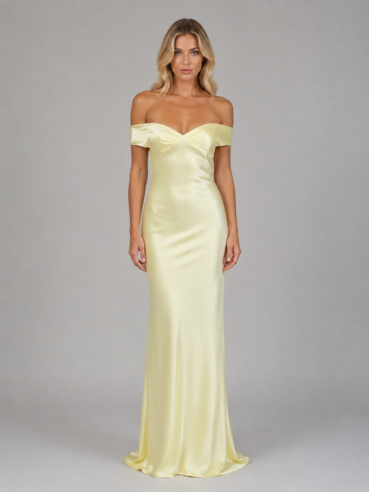 Women's Elegant Satin Off Shoulder Maxi Dress