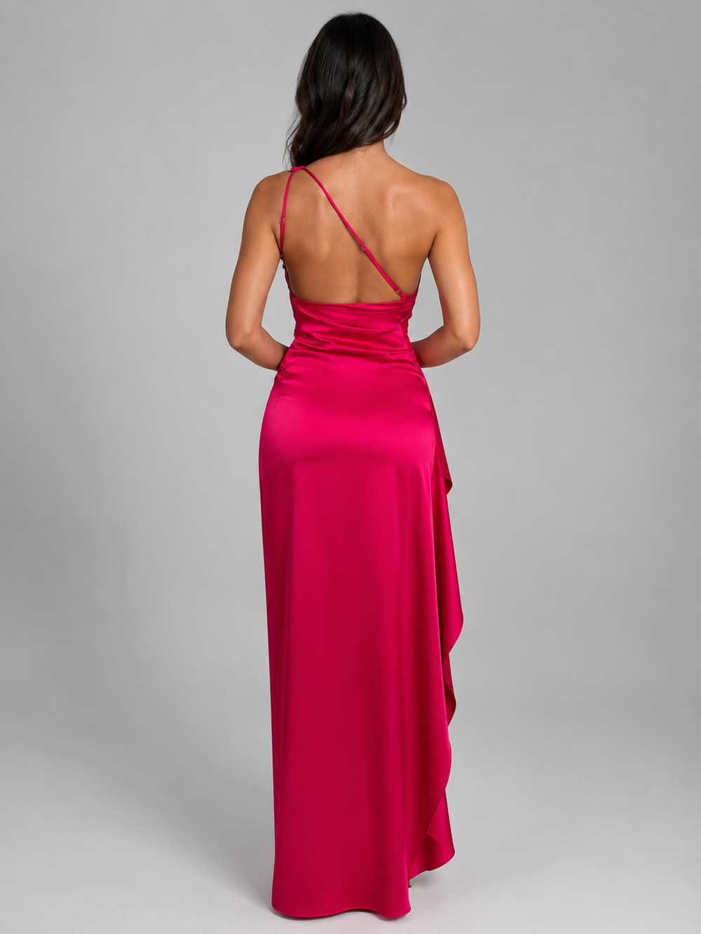 Women's Elegant Satin One-Shoulder Maxi Dress with High Split