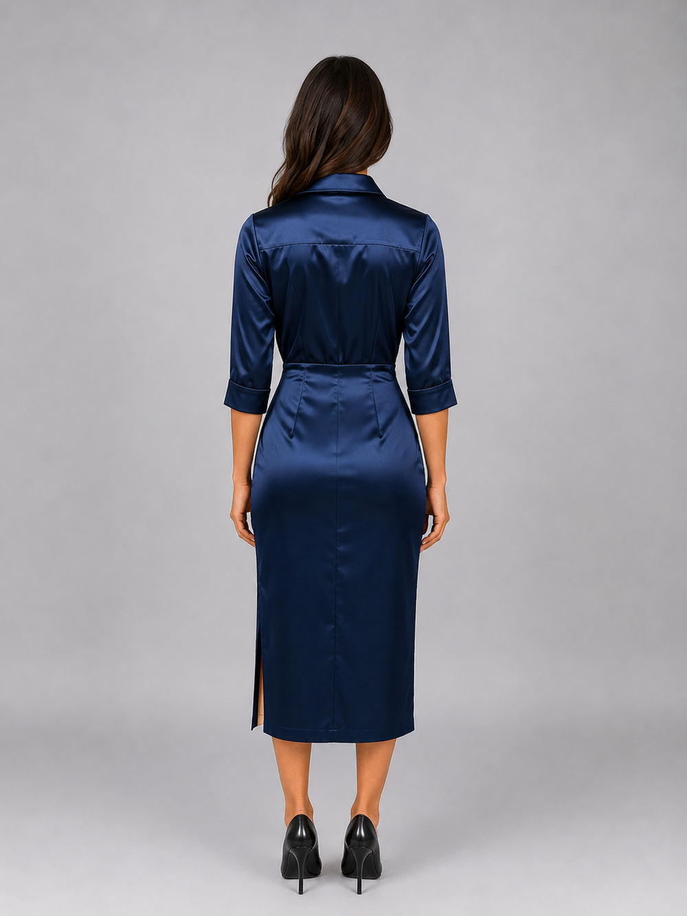 Women's Elegant Satin Look Cowl Neck Midi Dress