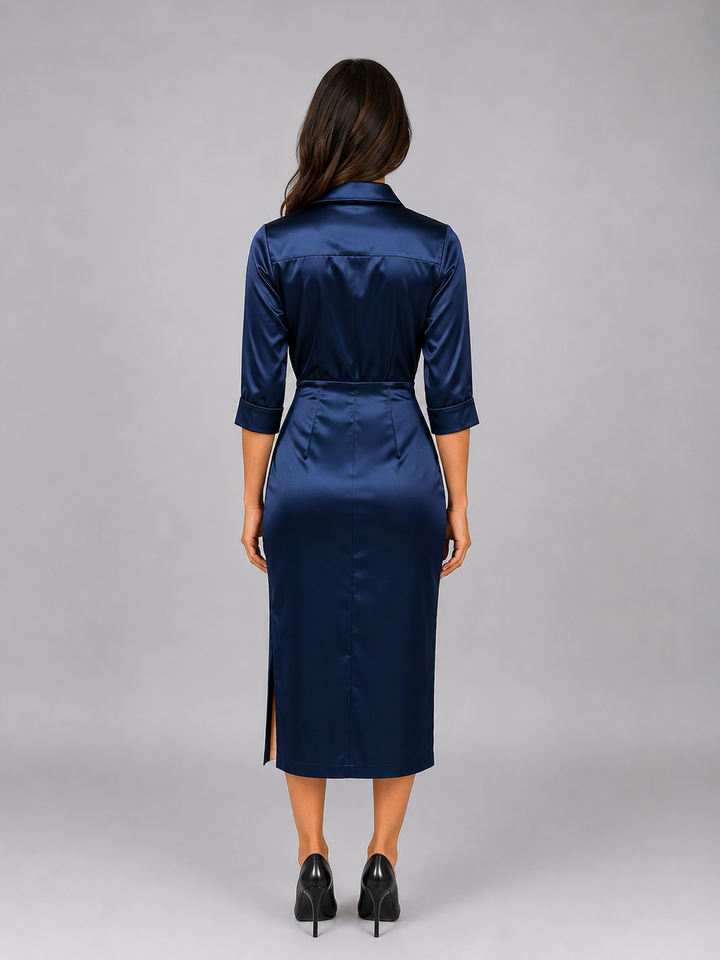 Women's Elegant Satin Look Cowl Neck Midi Dress