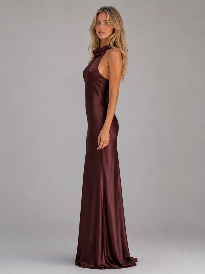 Women's Elegant Satin Halter Neck Maxi Dress