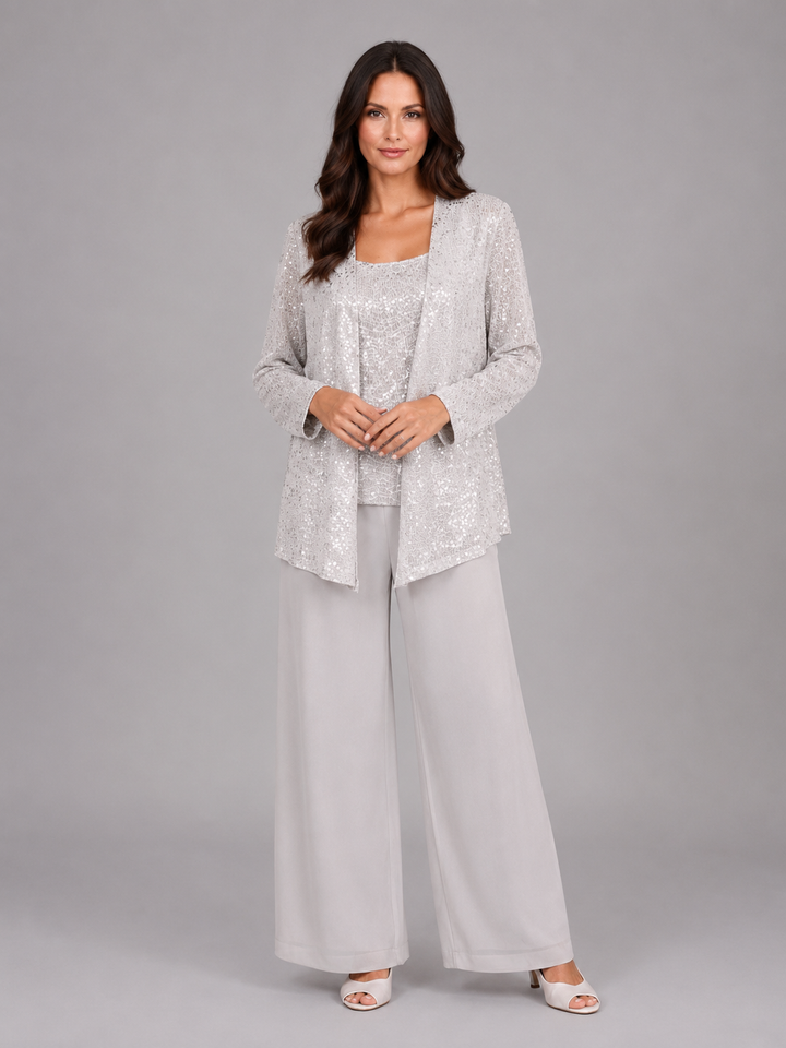 Women's Elegant Sequin Three-Piece Trouser Set
