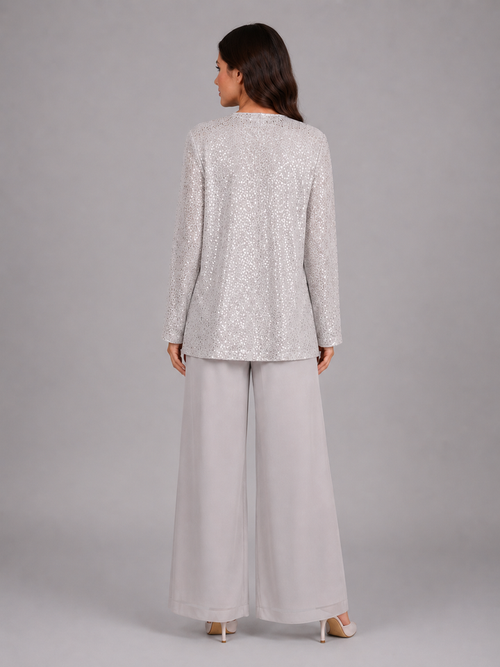 Women's Elegant Sequin Three-Piece Trouser Set