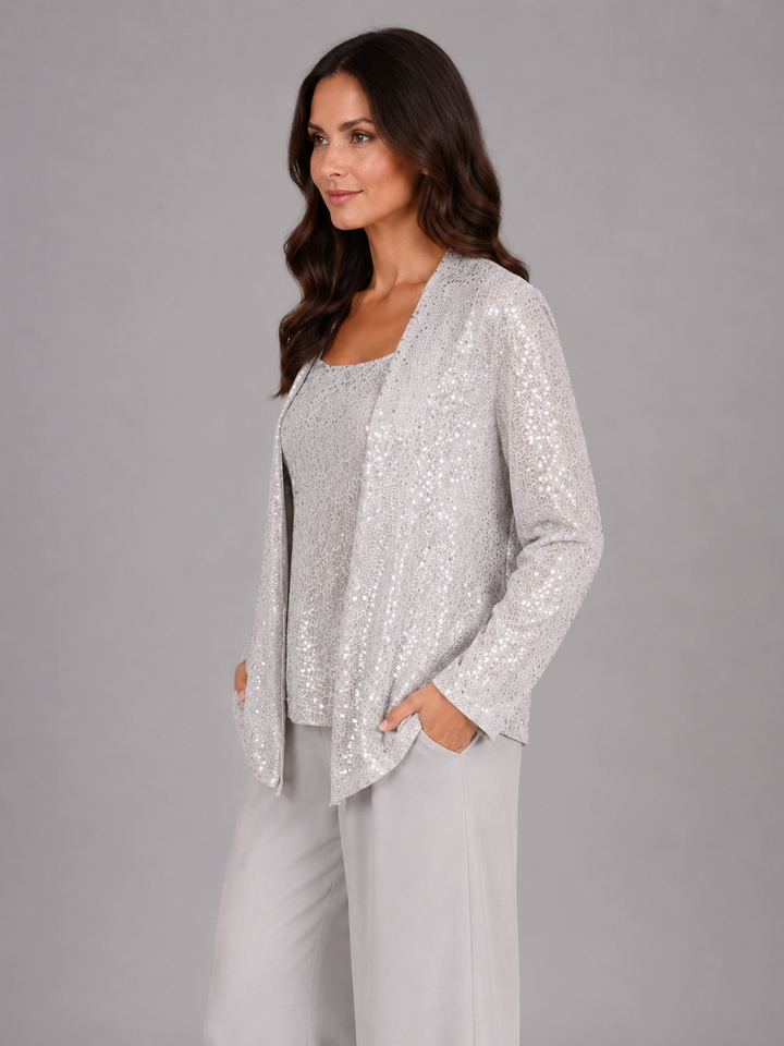 Women's Elegant Sequin Three-Piece Trouser Set