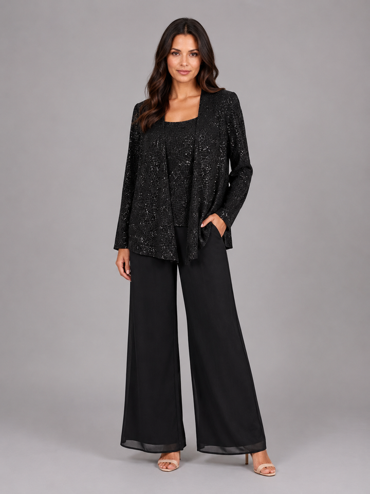 Women's Elegant Sequin Three-Piece Trouser Set