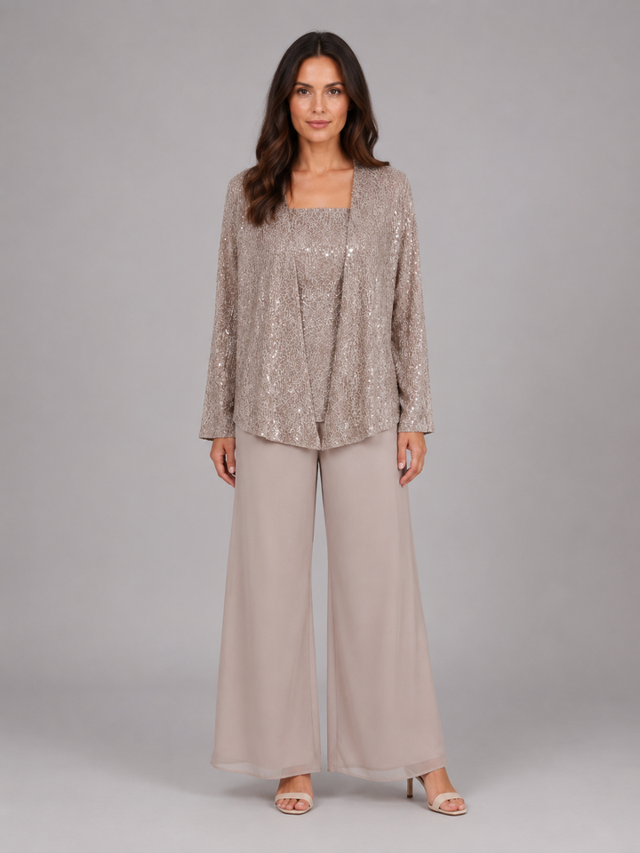 Women's Elegant Sequin Three-Piece Trouser Set