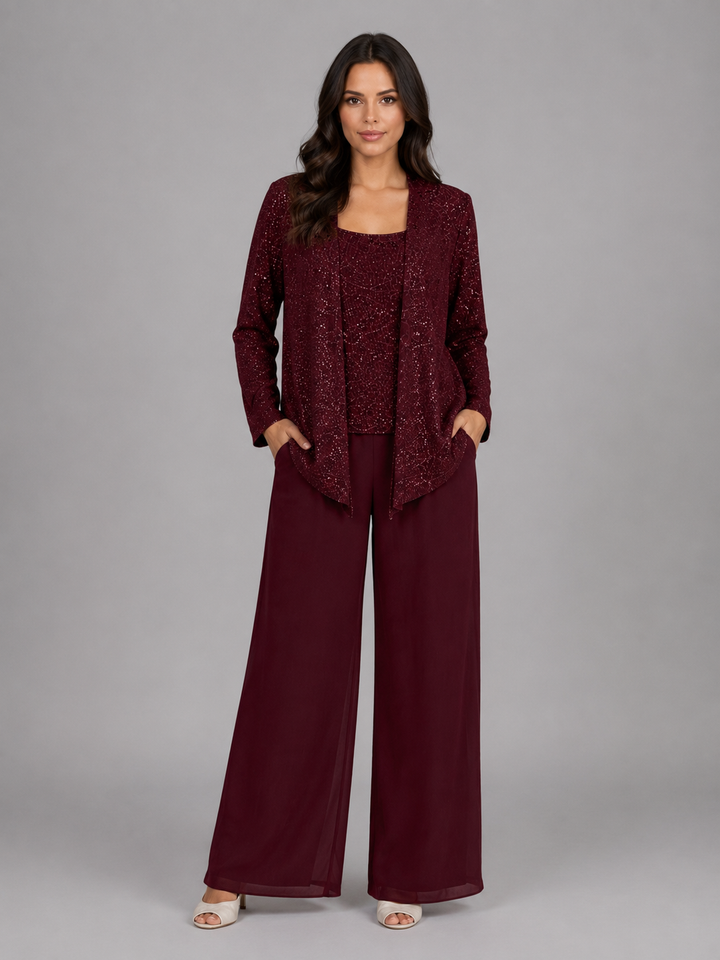 Women's Elegant Sequin Three-Piece Trouser Set