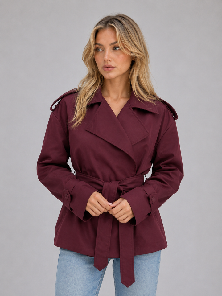 Women's Classic Double Breasted Belted Short Trench Coat
