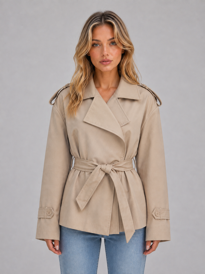 Women's Classic Double Breasted Belted Short Trench Coat