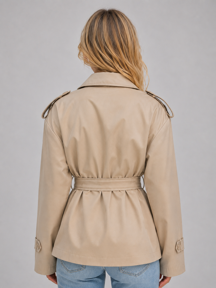 Women's Classic Double Breasted Belted Short Trench Coat