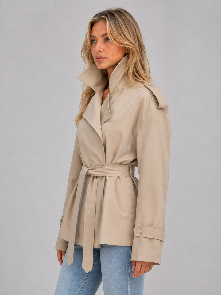 Women's Classic Double Breasted Belted Short Trench Coat