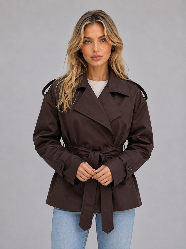 Women's Classic Double Breasted Belted Short Trench Coat