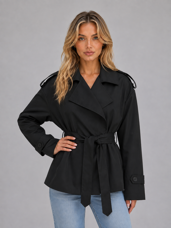 Women's Classic Double Breasted Belted Short Trench Coat