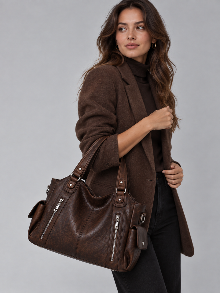 Women's Spacious Multi-Pocket Leather Shoulder Tote Bag