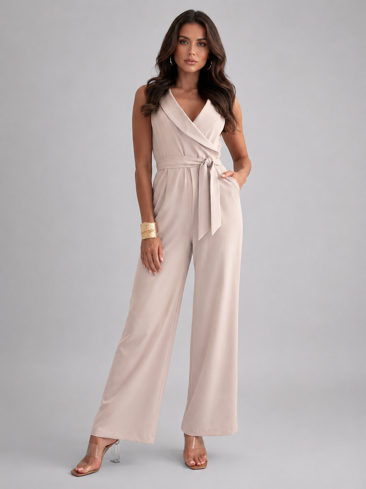 Women's Elegant Sleeveless Tie Waist Wide Leg Jumpsuit