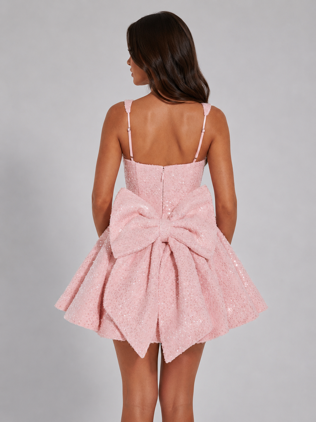 Women's Elegant Sequin Bow Mini Dress