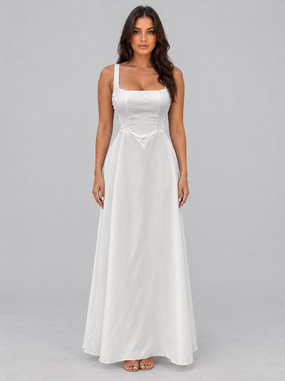 Women's Elegant Structured Bodice Square Neck Maxi Dress